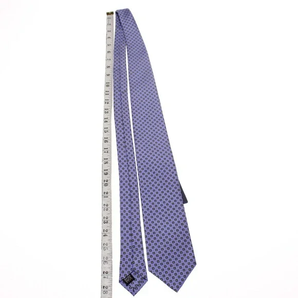 Drake's NWT Neck Tie Purple w Blackish Blue/Yellow/White Geo Pattern 100% Silk